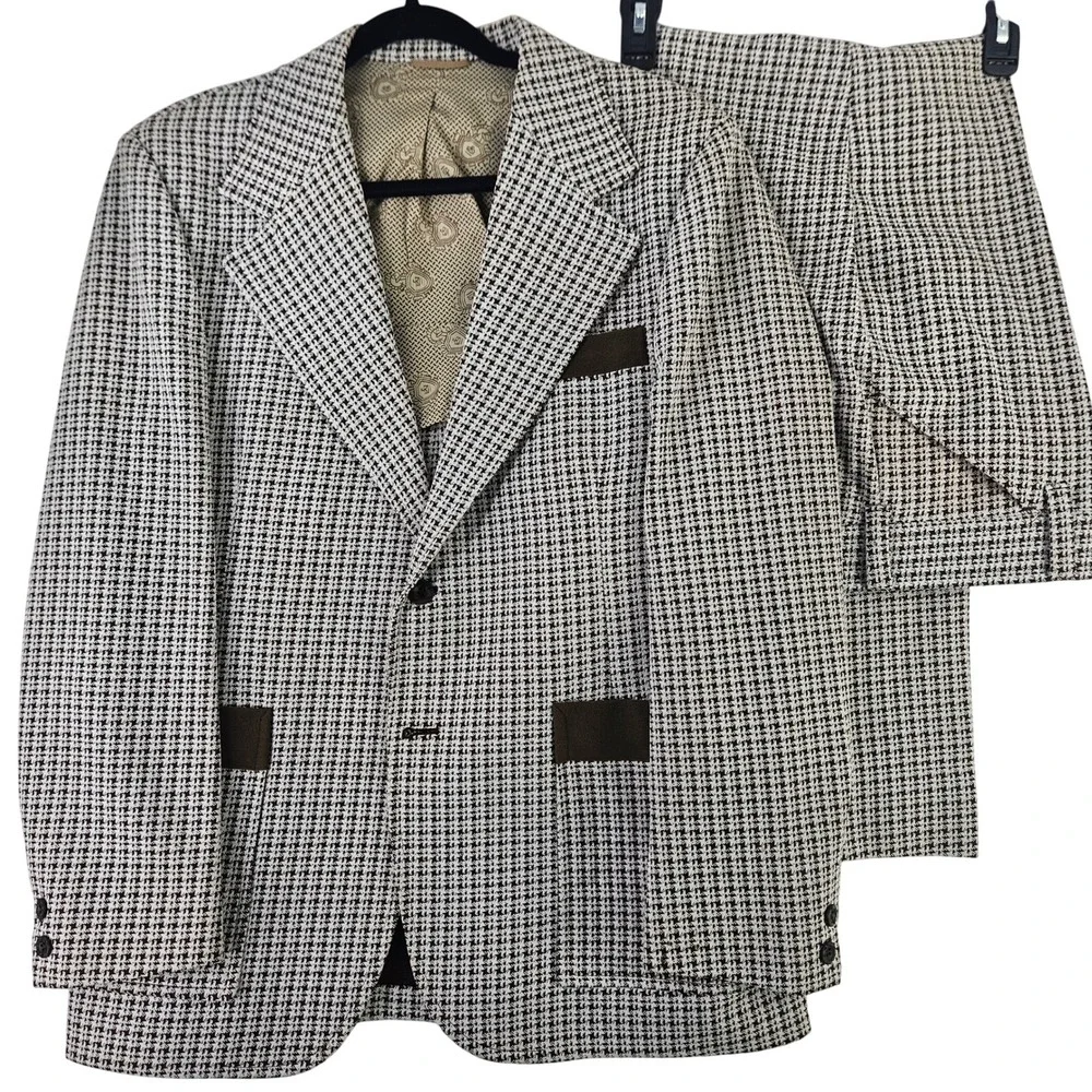 Vintage Sears Brown Olive 2 pc Leisure Suit Polyester Med ~42R disco 70s‎ retro